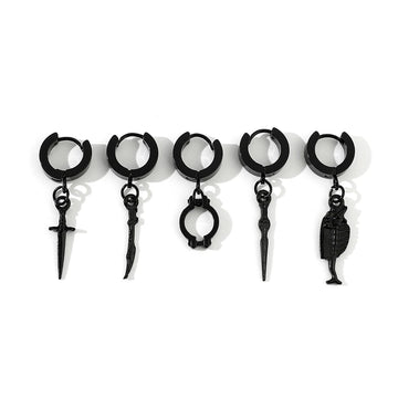 DAIIIBABYYY  -  Fashion Gothic Small Hoop Earrings Set Alloy Korean Style Earrings to Gift Ears Piercing Jewelry Men Accessories for Women
